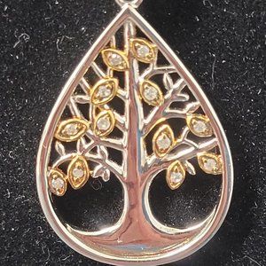 Diamond and Sterling Silver Family Tree Drop 18" Necklace